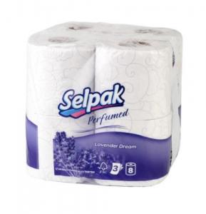 Tualetinis popierius SELPAK Spa Lavender, 3 sluoksniai, 18,6 metrai, 150 lapelių, 8 vnt.