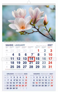Pakabinamas kalendorius MAGNOLIJŲ ŽIEDAI 2027, trys viename, 30,3 x 52 cm