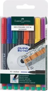 Permanentinių rašiklių rinkinys Faber-Castell Multimark M, 1.0mm, su trintuku, 8 spalvos