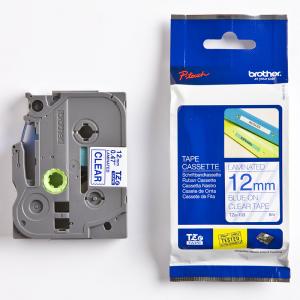 Juostelė BROTHER TZE-133, 12 mm x 8 m, mėlynos raidės skaidriame fone