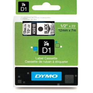 Dymo 45010 (S0720500) D1 Etikečių juostelė 12mm x 7m, Black on Clear