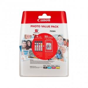 Canon CLI-581 kasečių rinkinys XL (2052C004/2052C006), juoda, žydra, purpurinė, geltona kasetė rašaliniams spausdintuvams