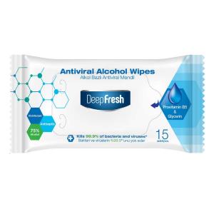 Drėgnos servetėlės DEEP FRESH, Antiviral Alcohol, 15 vnt.