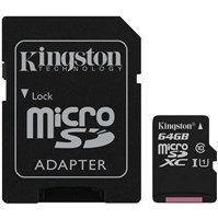 Atminties kortelė Kingston 64 GB MicroSDXC Canvas Select Plus, A1, Class 10, UHS-I, + Adapteris