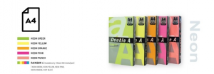 Spalvotas Neon popierius Double A, 75g, A4, 500 lapų, Rainbow 4, 5 Neon spalvų