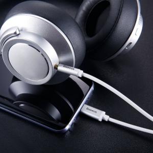 Kabelis/adapteris Baseus USB C kištukas, 3.5mm stereo kištukas, 1.2m baltas