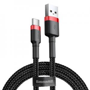 Kabelis Baseus USB2.0 A kištukas - USB C kištukas 1 m, QC3.0 su nailoniniu šarvu , raudonas/juodas