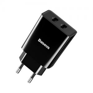 Sieninis įkroviklis Baseus 2xUSB, 2.1A, 10.5W, juodas
