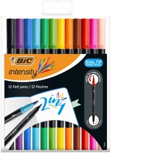 Bic Flomasteriai Intensity Dual Tip, dvipusiai, 12 spalvų rinkinys