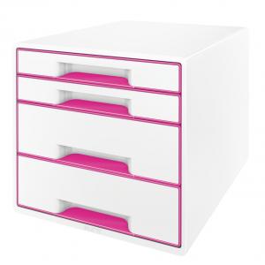 *Dokumentų dėžė Leitz Wow Dual, su 4 stalčiais, baltos/rožinės spalvos
