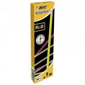 Bic Pieštukai su trintuku Evolution Fluo HB, pakuotėje 12 vnt, įvairių korpuso spalvų