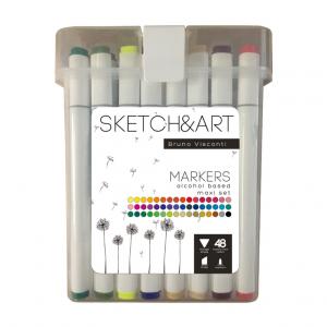 *Dvipusiai permanentiniai žymekliai piešimui  Sketch&Art, 48 spalvų