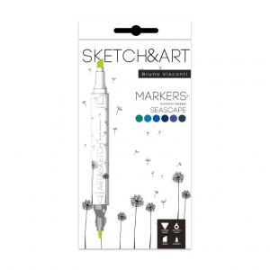 Dvipusiai permanentiniai žymekliai piešimui Sketch&Art Sea, 6 spalvų