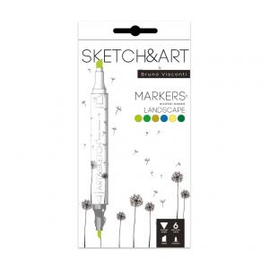 *Dvipusiai permanentiniai žymekliai piešimui Sketch&Art Landscape, 6 spalvų