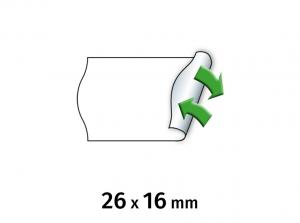Kainų etiketės METO, 26x16mm, baltos spalvos,mažo lipnumo, 12 rul. pakuotėje