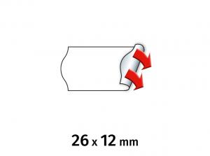 Kainų etiketės METO, 26x12mm, baltos spalvos,permanentinė, 12 rul. pakuotėje