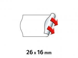 Kainų etiketės METO, 26x16mm, baltos spalvos,permanentinė, 6 rul. pakuotėje