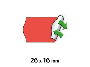 Kainų etiketės METO, 26x16mm, raudonos spalvos, mažo lipnumo, 6 rul. pakuotėje