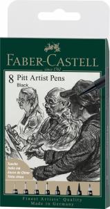 Rašikliai piešimui Faber-Castell Pitt Artist Pen #199, 8vnt (XXS,S,F,M,1.5,C,B,FH)