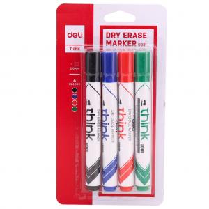 Žymeklių rinkinys baltai lentai Deli U00101, 4 spalvos, apvalus galiukas, 2mm