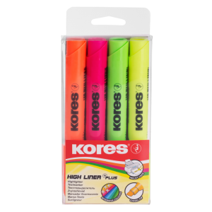 Teksto žymeklių HIGH LINER PLUS, komplektas, mišrios spalvos, plastikiniame dėkle - 4 vnt.