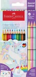 Spalvoti pieštukai Faber-Castell Colour Grip Unicorn 10 +3 sparkle pastell spalvos