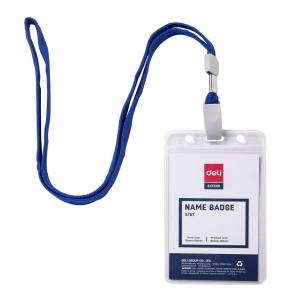 Kortelių laikiklis su raišteliu DELI 70x105mm vertikalus, mėlynos spalvos