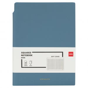 Užrašų knygutė DELI EN141G A5/112L 5x5 langeliais, minkštas PU viršelis, mėlynos spalvos