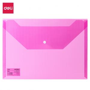 Aplankas-vokas DELI 10442, A4 su spaustuku, plastikinis, rožinės spalvos