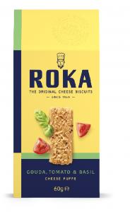 Sūrio trapučiai ROKA Gouda, su pomidorais ir baziliku, 60 g