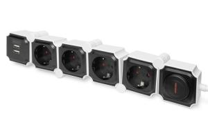 Ilgintuvas DIGITUS, 4 krypčių, su 2 USB prievadais, jungikliu