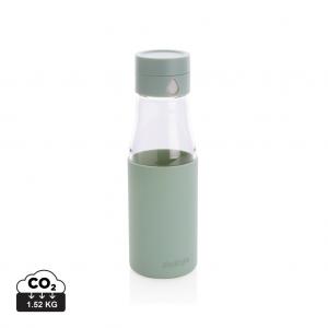 Ukiyo glass hydration tracking bottle with sleeve