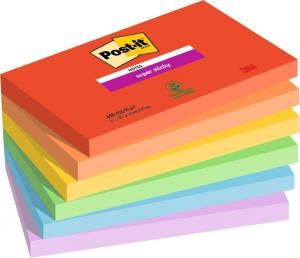 Lipnūs lapeliai Post-it Super Sticky,Playful Colour, 76 mm x 127 mm, 6 vnt./pak.