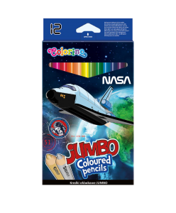 Spalvoti pieštukai Jumbo  12 spalvų apvaliu korpusu Nasa