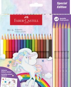 Spalvoti pieštukai Faber-Castell Color Grip Unicorn 18 +6 pastelinės spalvų