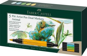 Žymekliai Faber-Castell Pitt Artist Pen, Animaals dvipusiai, 5 spalvų