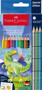 Akvareliniai pieštukai Faber-Castell Colour Grip Dinosaurus, 10 +3 metalizuotos spalvos