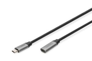 Digitus USB-C/M į USB-C/F ilginamasis kabelis USB-C lizdas, USB-C kištukas, juodas, 1 m