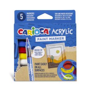 Akriliniai žymekliai CARIOCA, 5 vnt., teptuko tipo antgalis
