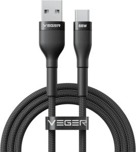Veger Kabelis USB-A to USB-C PD 11V 6A 66W AC04 1.2m, Juoda