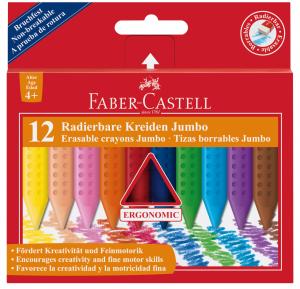 Plastikinės kreidelės Faber-Castell Grip Jumbo, tribriaunės, 12 spalvų