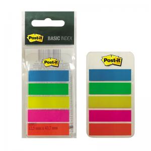 Lipnūs žymekliai POST-IT Basic 12 x 43 mm, plastikiniai, 100 lapelių, 5 spalvos