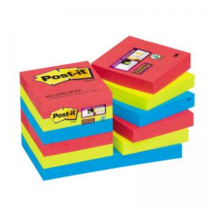 Lipnūs lapeliai Post-it Super Sticky, 47,6x47,6mm, 3 ryškių spalvų, 12x90 lapelių