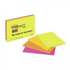 Lipnūs lapeliai Post-it Super sticky, 149 x 98,4 mm, įvairios spalvos, 4 vnt./pak.