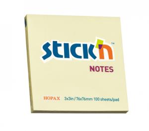 Lipnūs lapeliai Stick´N 21007, 76x76mm, 100 lapelių, geltonos spalvos