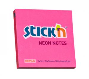 Lipnūs lapeliai Stick´N 21165, 76x76mm, 100 lapelių,neoninės rožinės spalvos