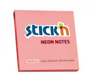 Lipnūs lapeliai Stick´N 21166, 76x76mm, 100 lapelių,neoninės rožinės spalvos