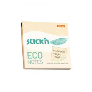 Lipnūs lapeliai StickN, 21745, Eco, 76x76mm, 100 lapelių, pastelinės geltonos spalvos