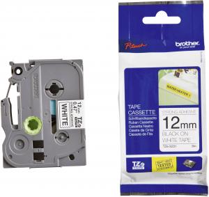 Juostelė Brother TZe-S231, 12mm x 8m, ypač tvirta, juoda ant balto