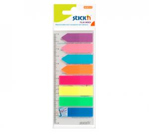 Plastikiniai žymekliai Stick´N 21346, 45x12mm, 8 neoninės spalvos, 4x25 vnt. + 4x25 vnt., blisteryje